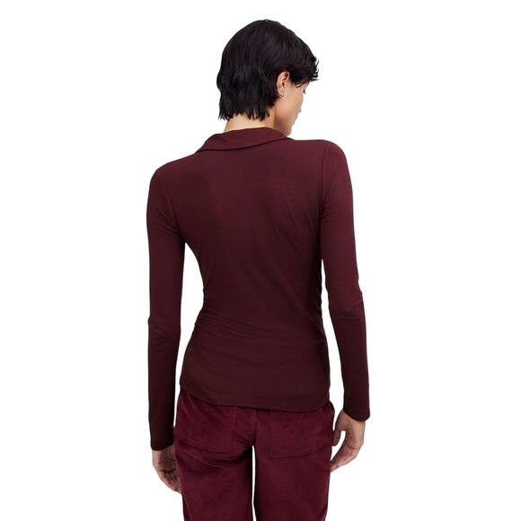 Madewell Burgundy Stretch Polo Top XS Long Sleeve Collared Jersey NWT - Picture 3 of 8